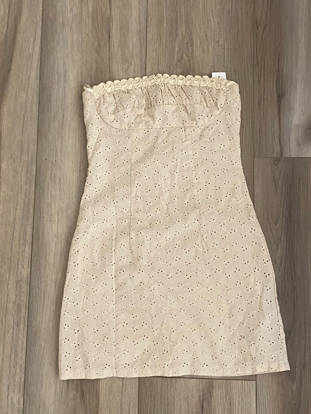 RSQ Strapless Eyelet Mini Dress in Cream